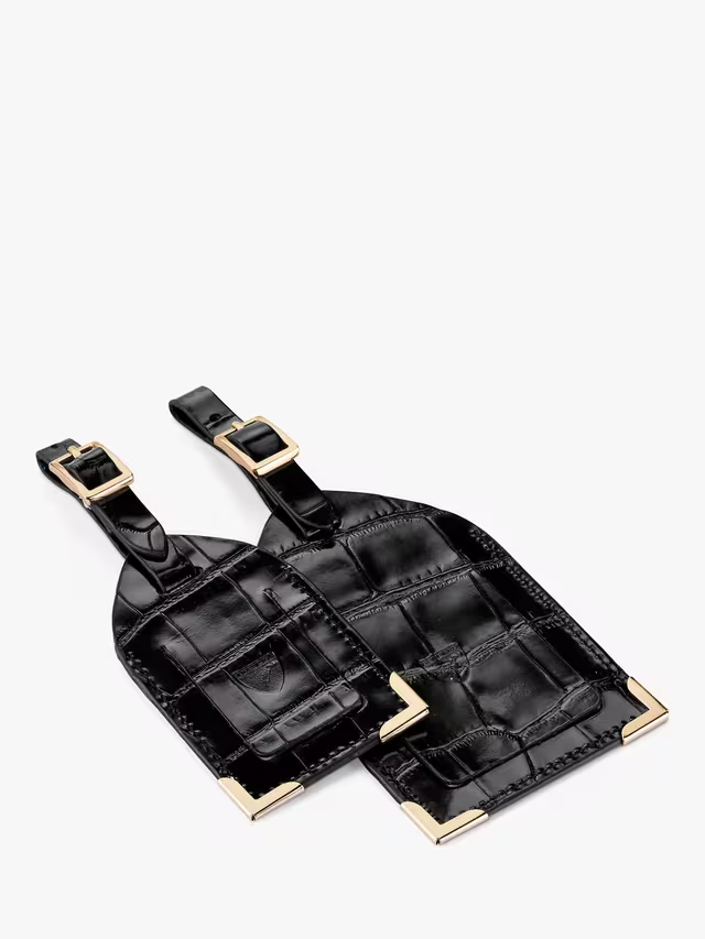 Croc Leather Luggage Tag, Set of 2, Black