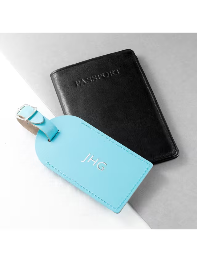 Personalised Leather Luggage Tag, Blue