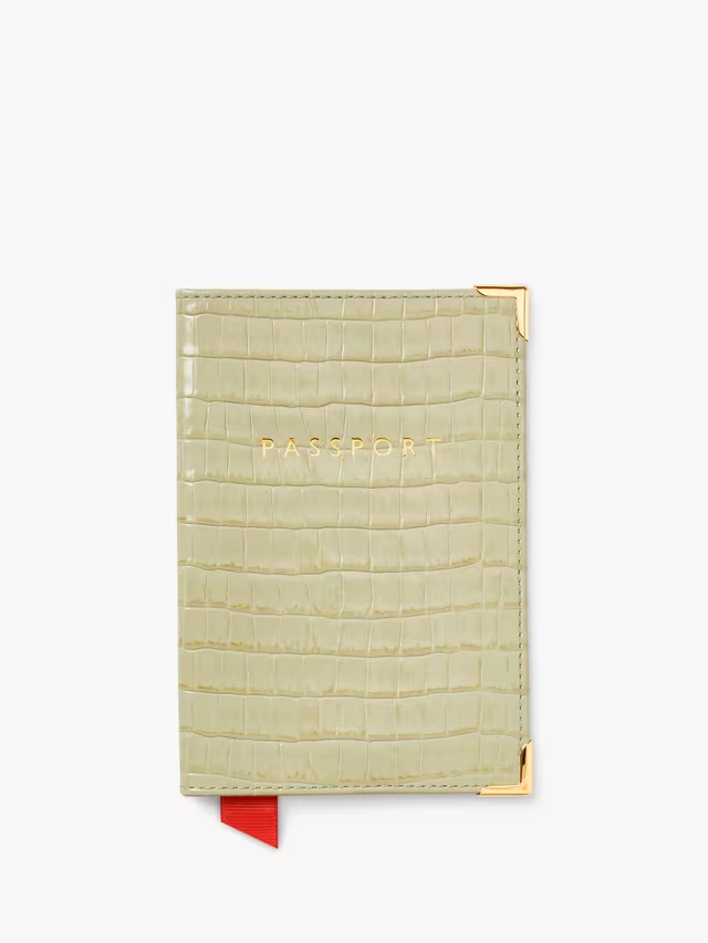 Croc Effect Leather Passport Cover, Pistachio
